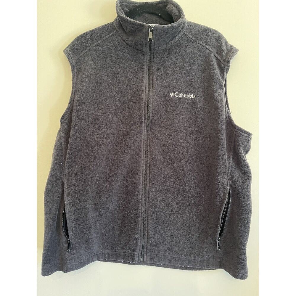 Columbia Womens Vest Gray Fleece Sleeveless Full Zip Turtleneck Pockets Size L